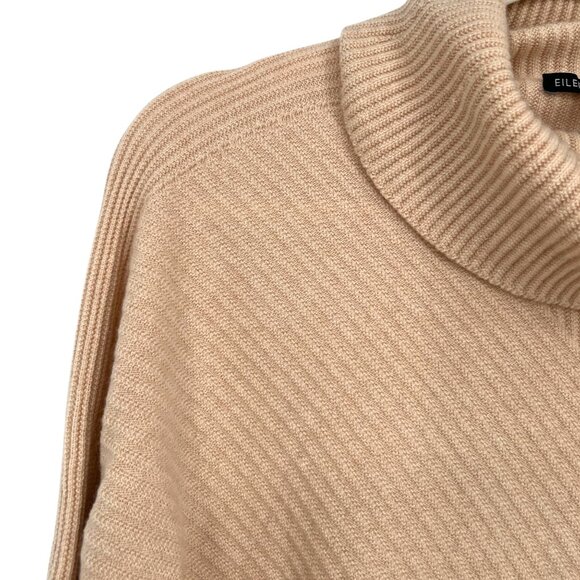 Eileen Fisher Cashmere Rib Knit Cowl Neck Sweater Beige Cream Size Medium - Picture 4 of 12